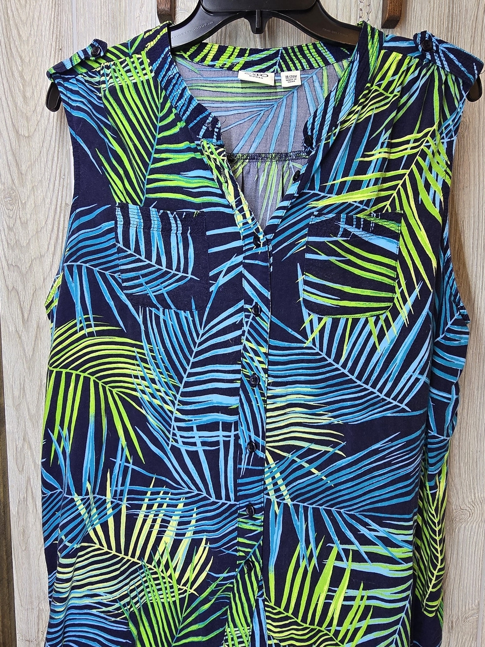 Cato Woman Blue and Green Tropical Print Top